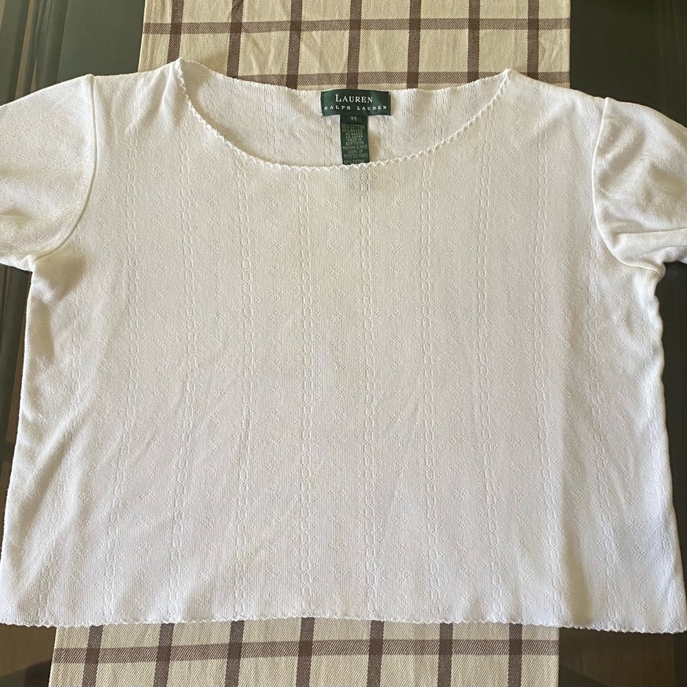 Lauren Ralph Lauren White Textured Knit Short Sleeve Top Size Medium